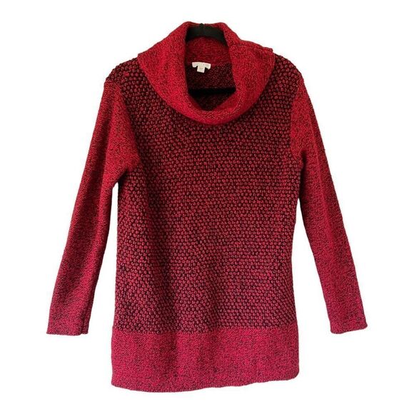 J. Jill Women’s Long Sleeve Red Black Cowl Neck Tunic Sweater Size Small - Picture 2 of 8